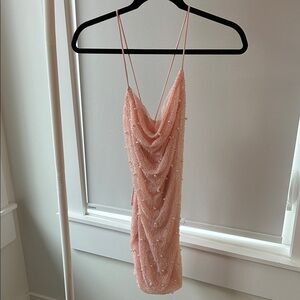 Oh Polly Seychelles Pink Pearl Beaded  Mini Dress
